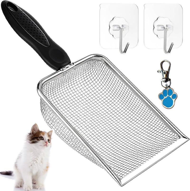 itPlus Cat Litter Scoop, Stainless Steel Cats Sturdy Mesh Scooper Kitty Litter Scoop Long Handle Scooper Shovel Sifter for All Litter Types Metal Cat Scooper for Litter Box - Image 1